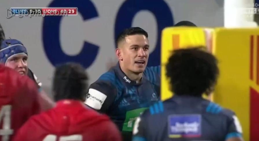 Sonny Bill Williams scores controversial try after ball hits the posts against the Lions