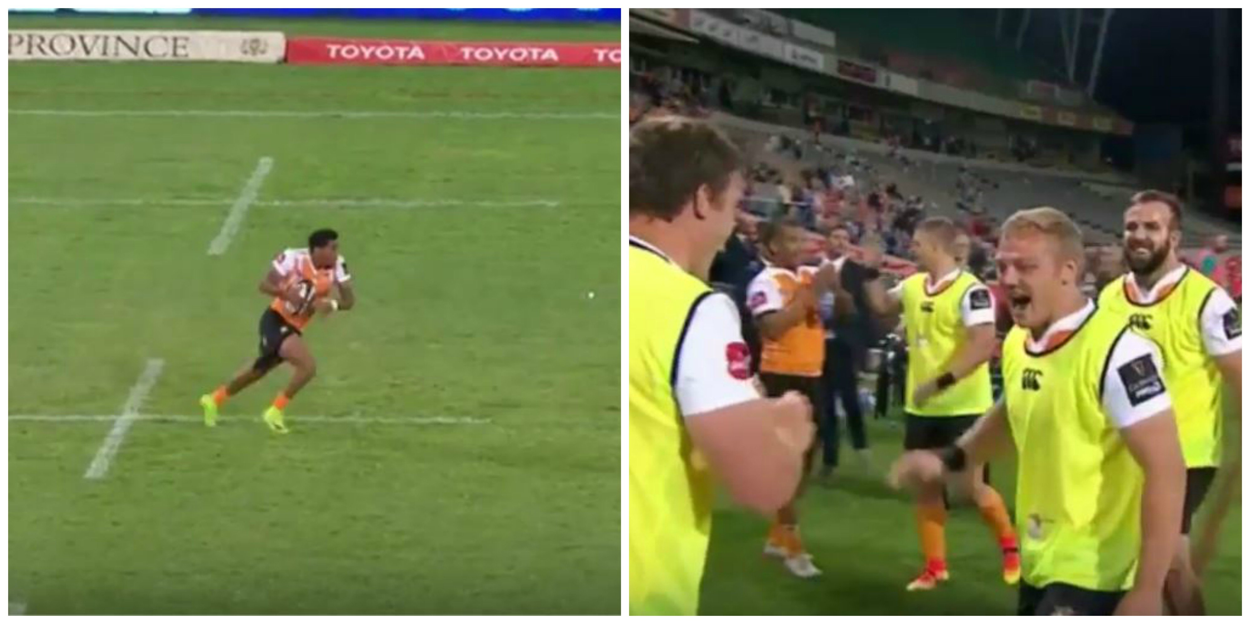 Cheetahs Craig Barry ghosts the Scarlet's defence with disgusting pace and footwork