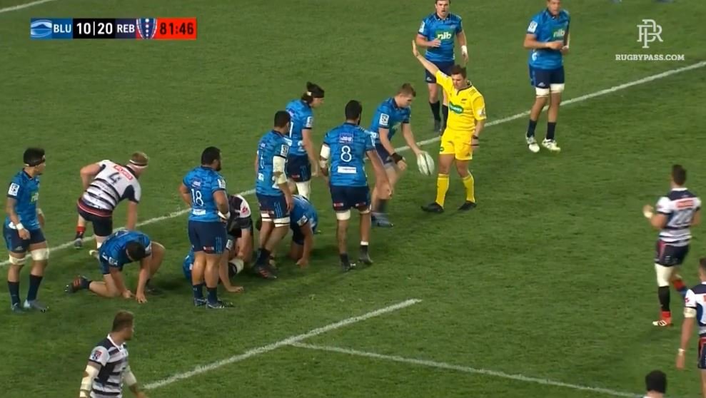 The Blues attempt the worst 'tap and go' in the history of rugby and succeed