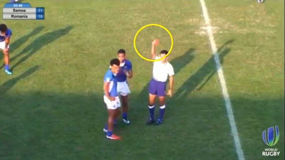 Samoan U20s player red carded for undisguised "tent peg" tackle