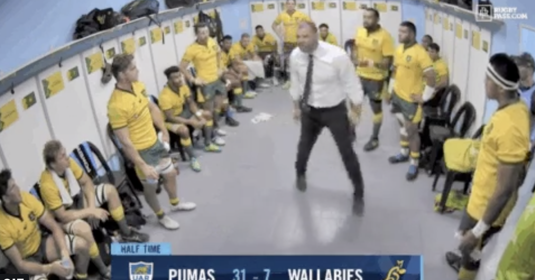 FOOTAGE: Video of Michael Cheika absolutely losing it at his team before their 24 point comeback