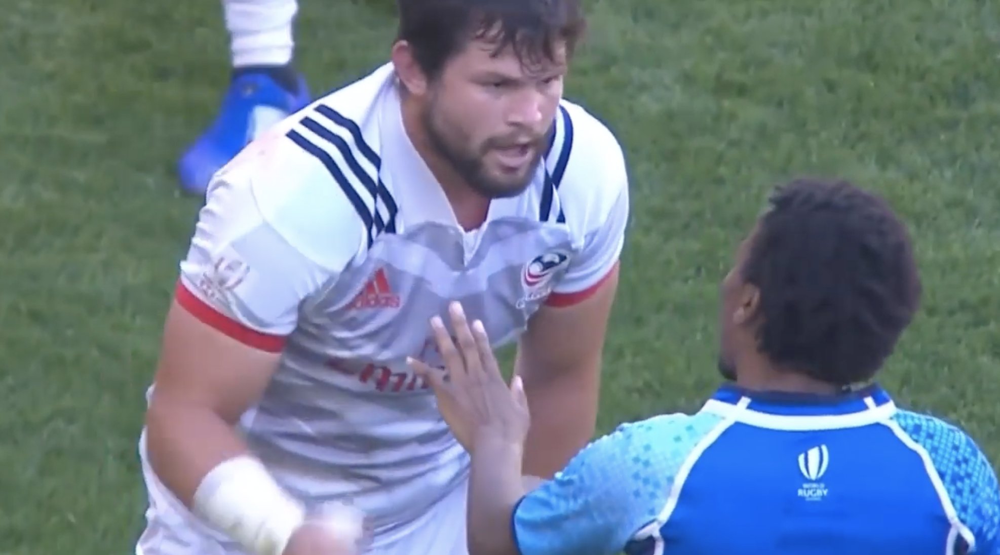 WATCH: Ref INSTANTLY shuts down USA sevens player who shows a hint of lip