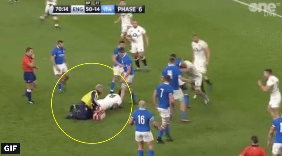 WATCH: England player recklessly endangers medic to make illegal tackle