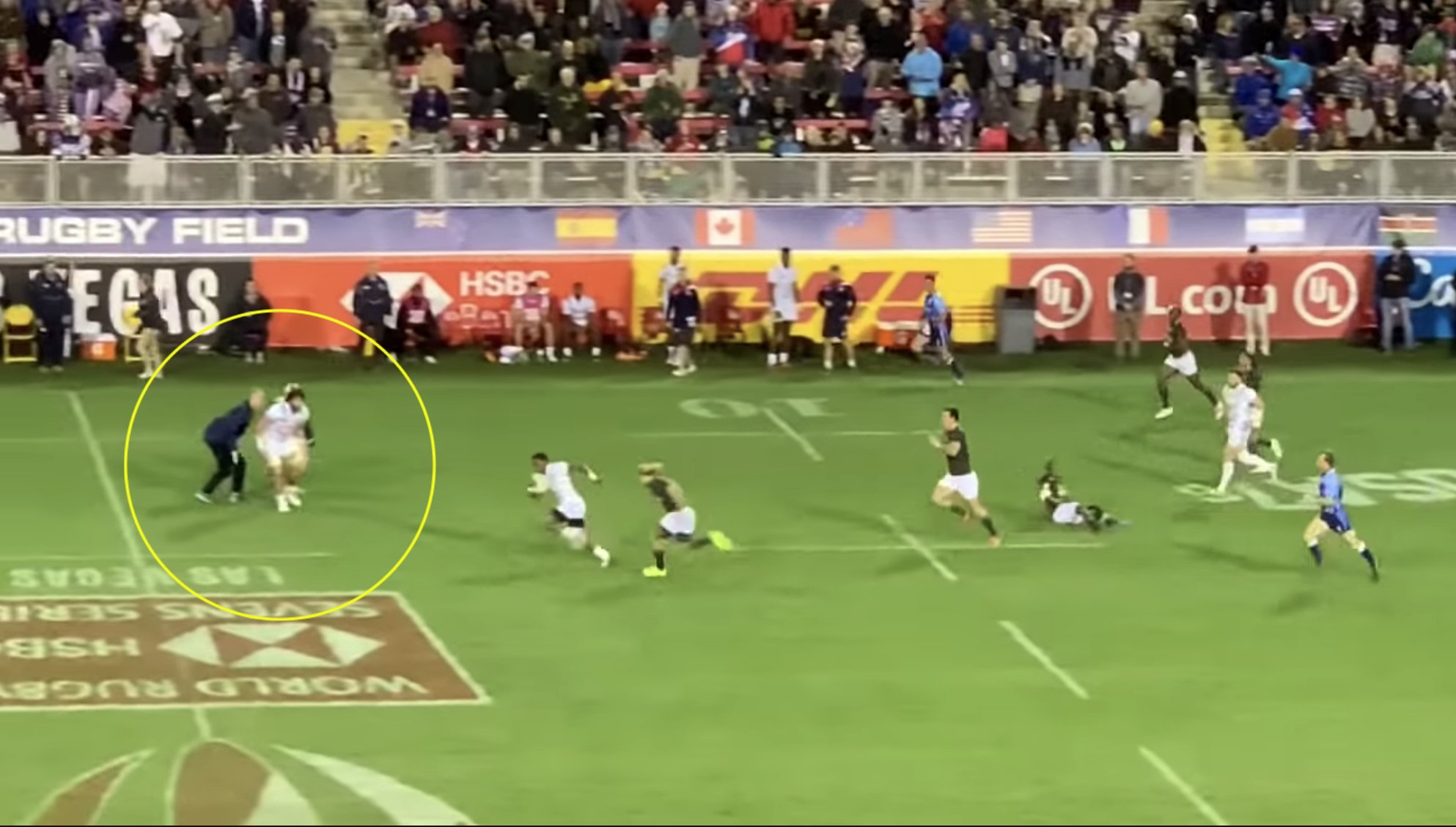 SUPERHUMAN: USA star Danny Barrett breaks his arm in the tackle, makes another tackle, then does this