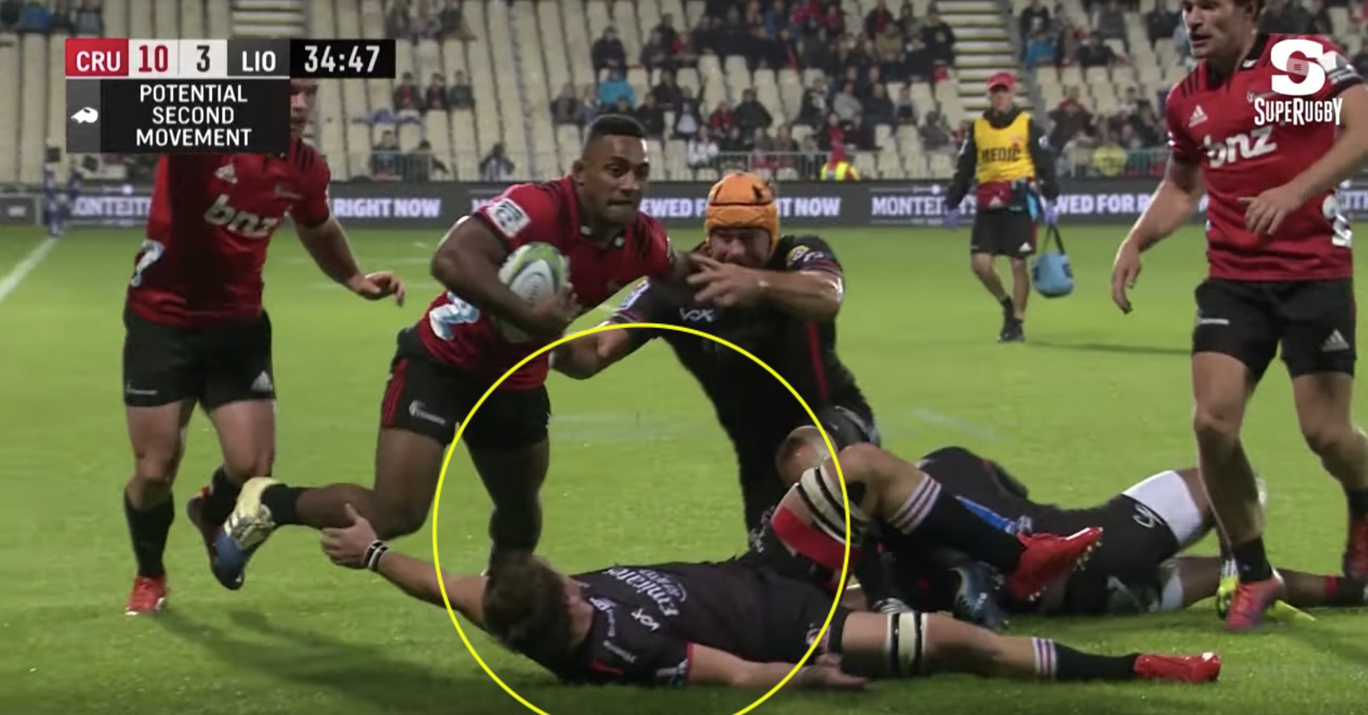 WATCH: Crusaders winger absolutely FLATTENS Kwagga Smith in try scoring rampage