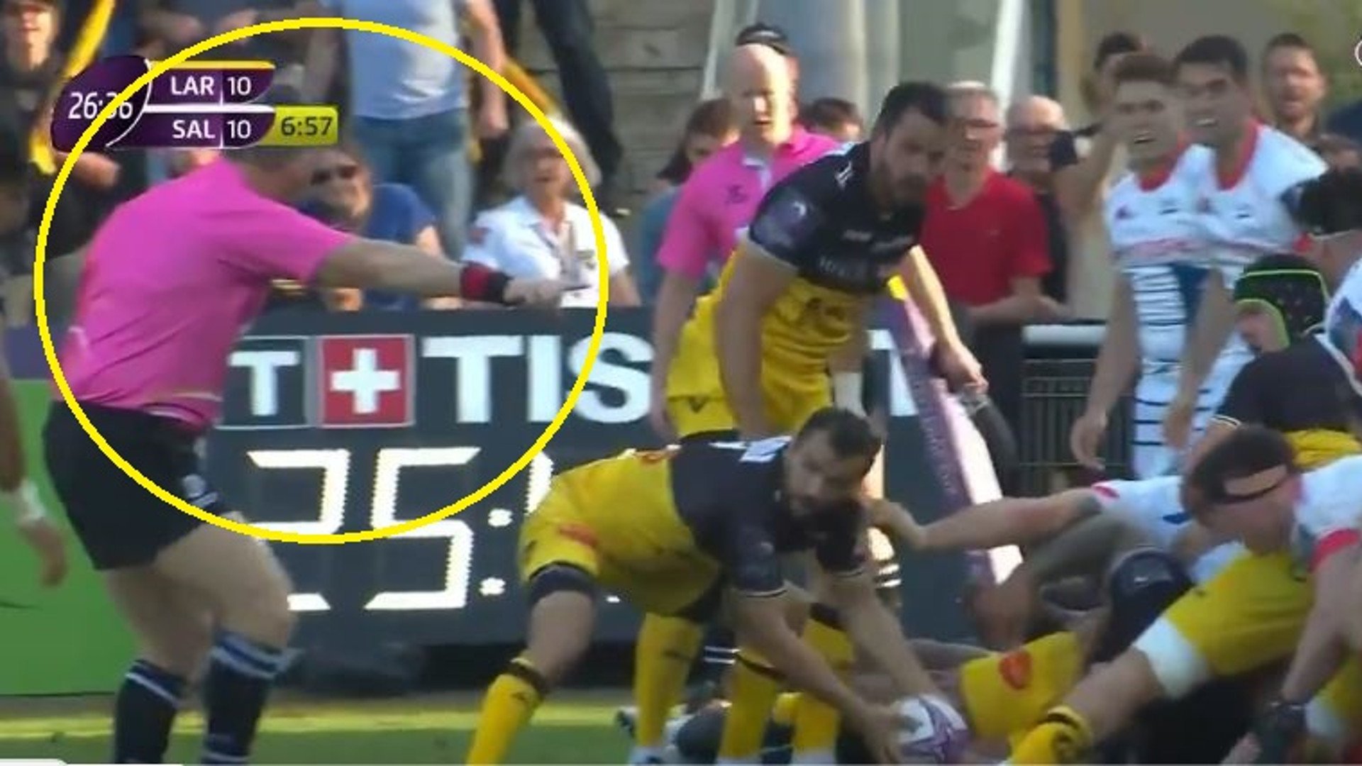 FOOTAGE: Nigel Owens gives assistant refs a much needed pep talk as Cup match explodes