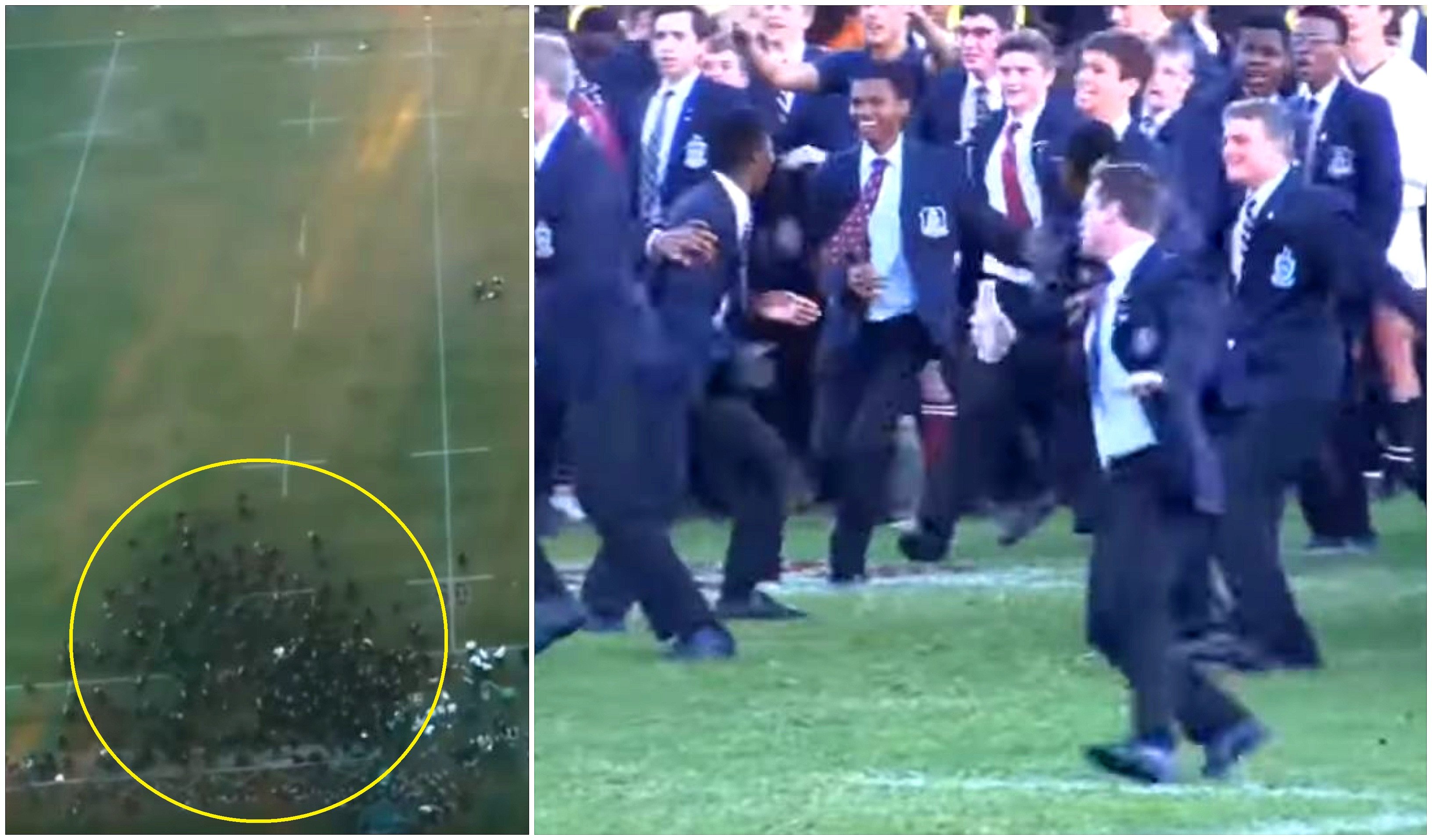 FOOTAGE: Crazy scenes as schoolboys prematurely invade pitch in South Africa