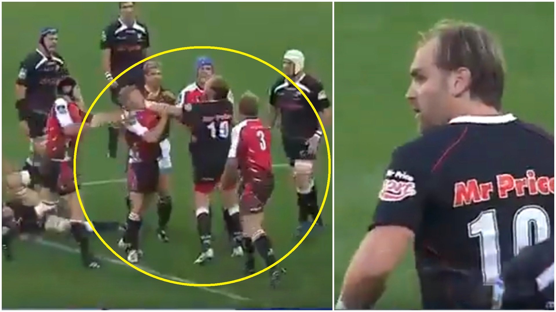 A shredded Andy Goode tussles with Lions player in 2010