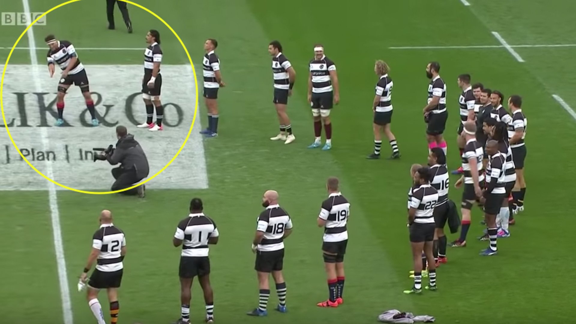 The Barbarians recreate England's V formation against Fiji