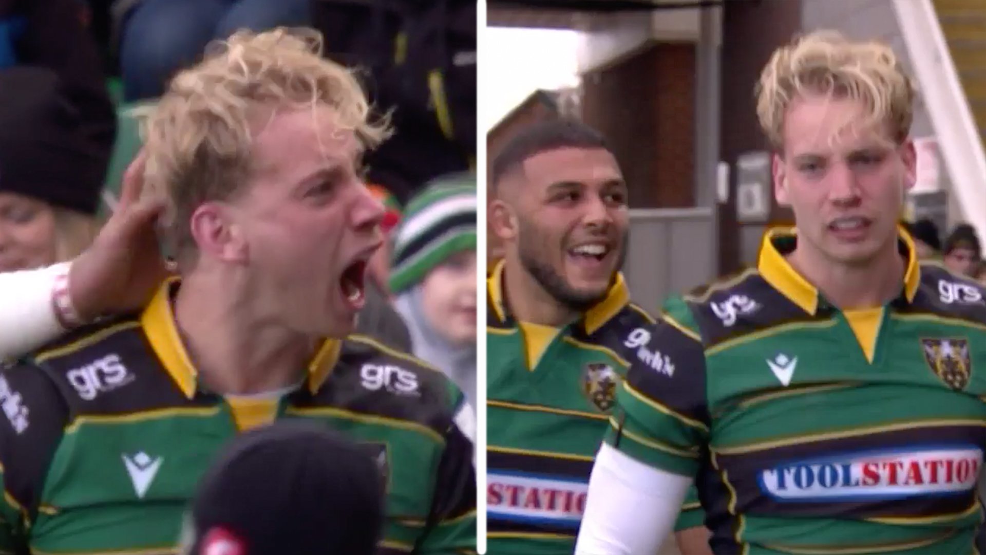 Franklins Gardens explodes with sound when Harry Mallinder scores on first game back in 16 months