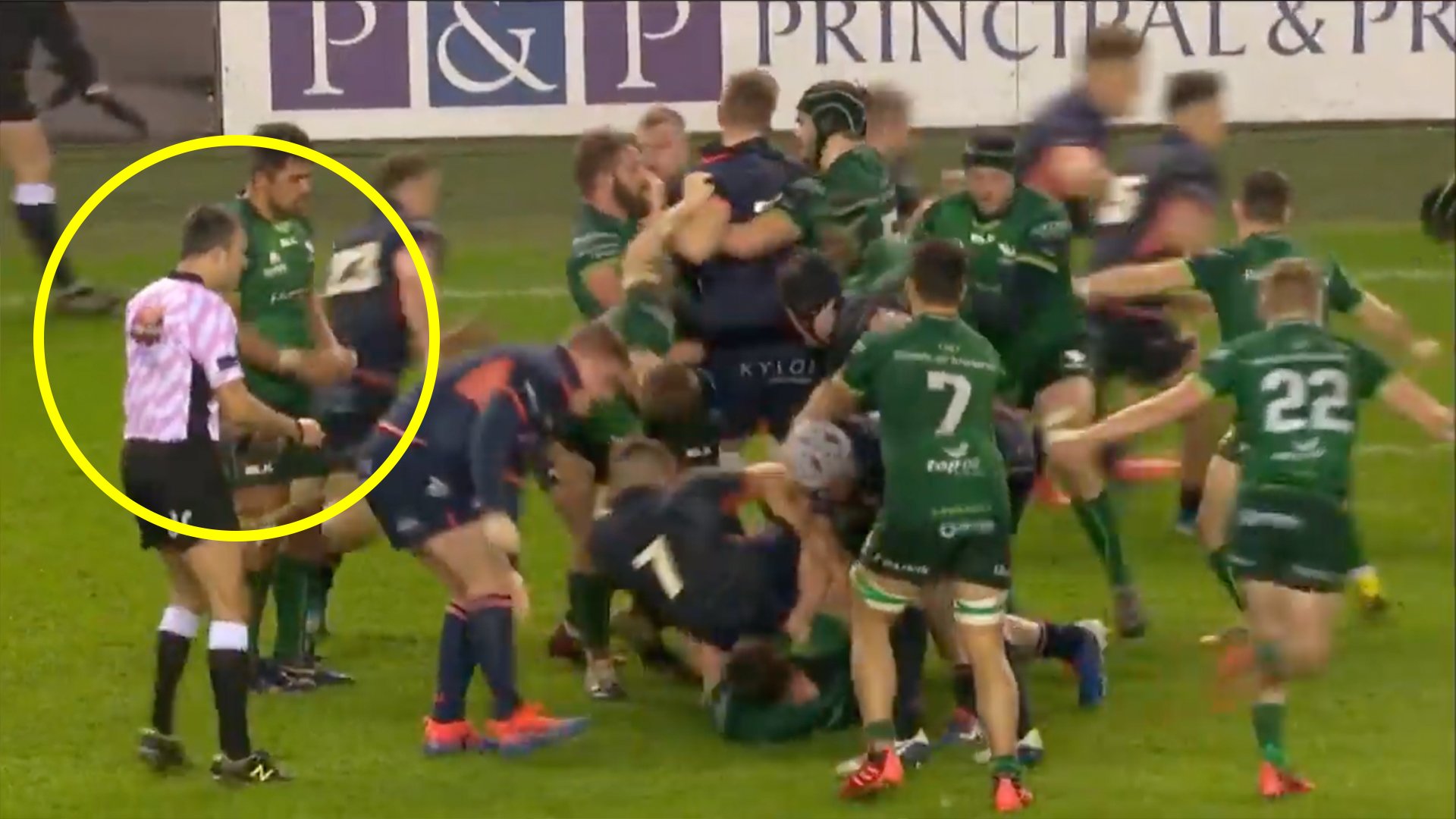 Rugby match descends into chaos as referee struggles to control brawling players