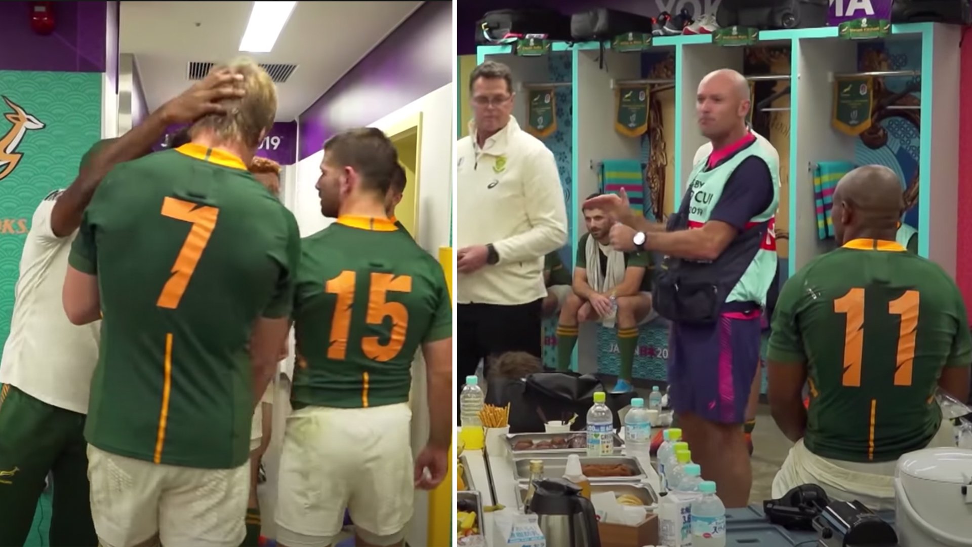 The Springboks have just released incredible footage of their half time changing room in the World Cup Final Rugby Onslaught