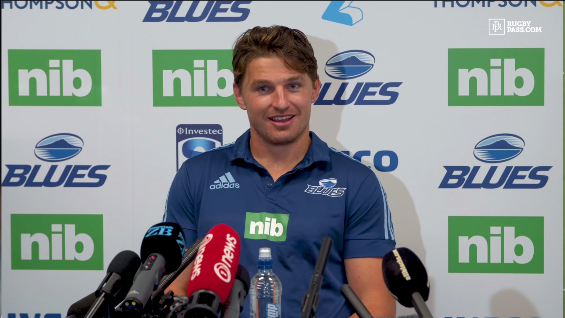 Beauden Barrett is visibly hyped that he gets to play with Dan Carter again in press conference