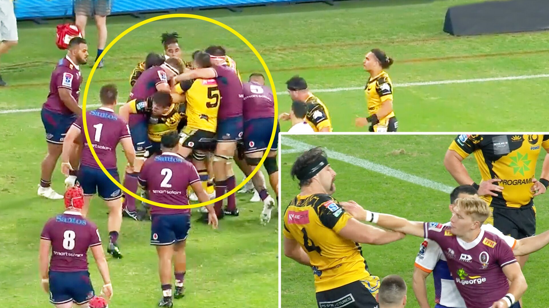 Shocking scenes as mass brawl breaks out in high scoring Super Rugby thriller