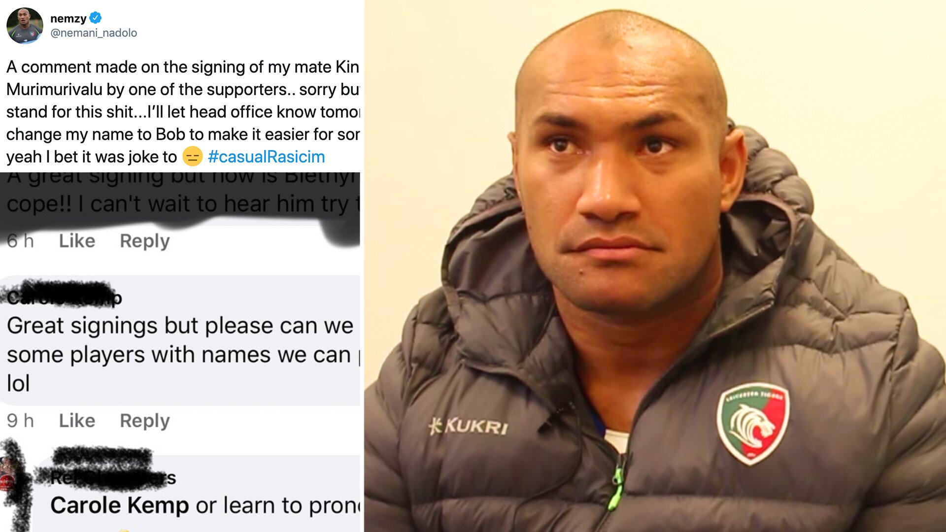 Nemani Nadolo has clashed with fans at his new club in post about casual racism