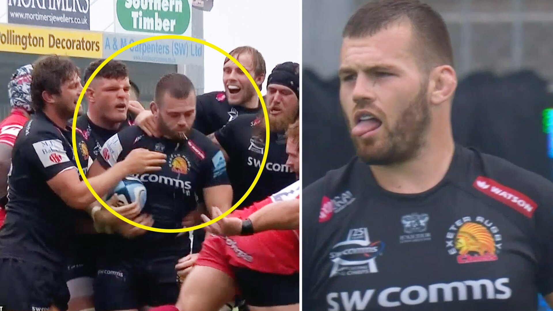 Luke Cowan Dickie vomits during try celebration