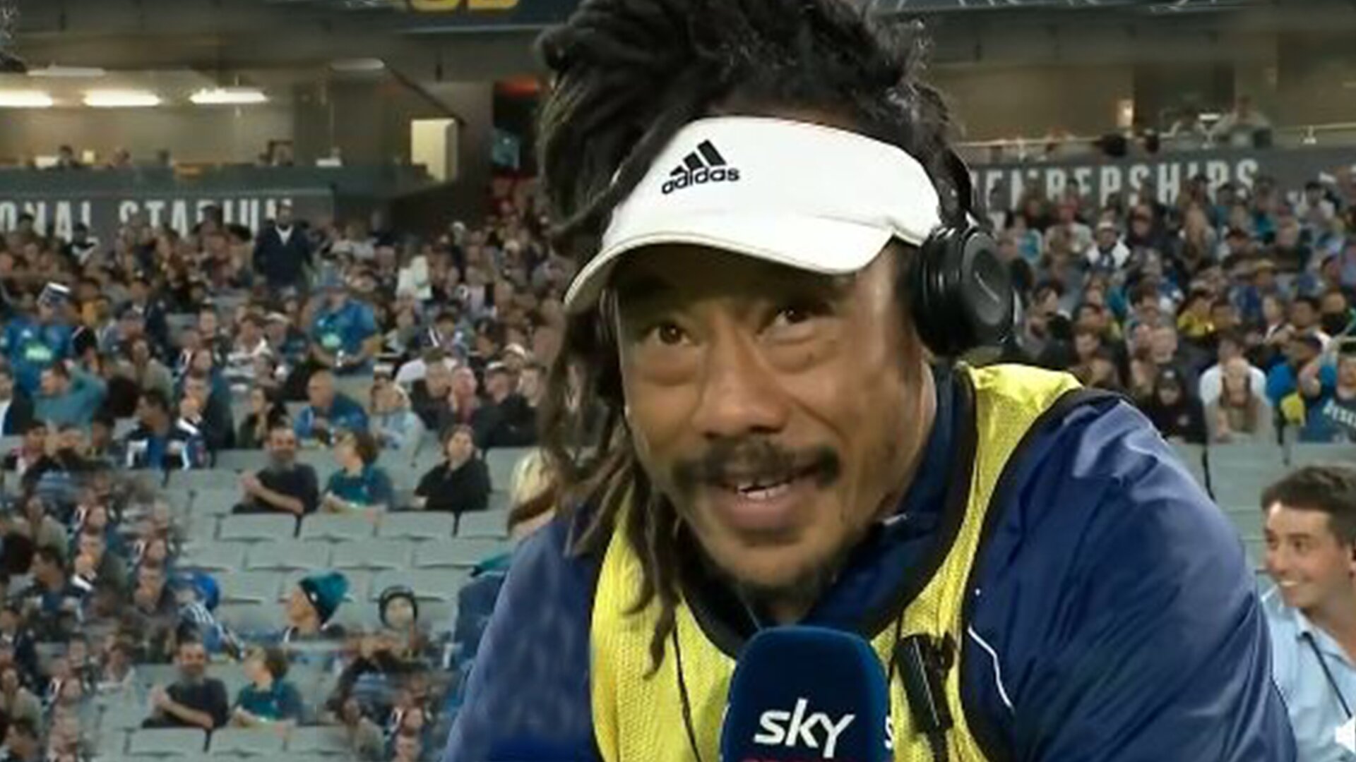 The bizarre Tana Umaga pitchside interview which has rugby fans so confused