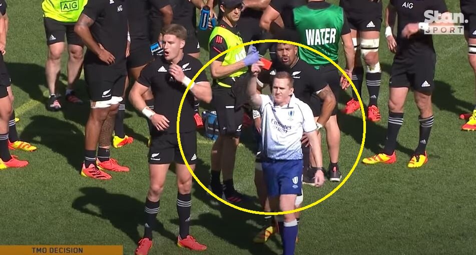 Barrett red carded for trying to kick Koroibete's head clean off