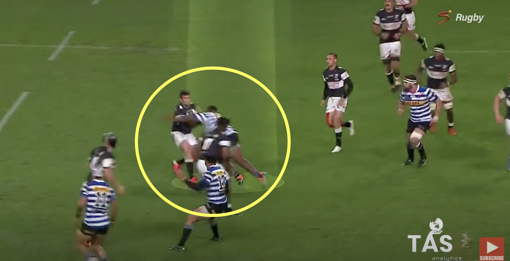 Sharks 10 turns into human tackle bag for prop to flatten