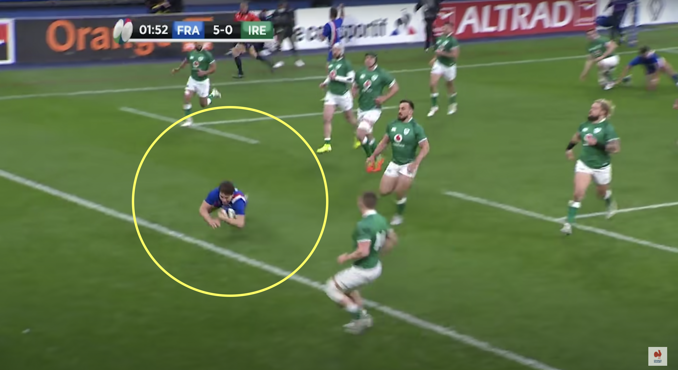New angle of France's acclaimed try leaves Ireland fans seething