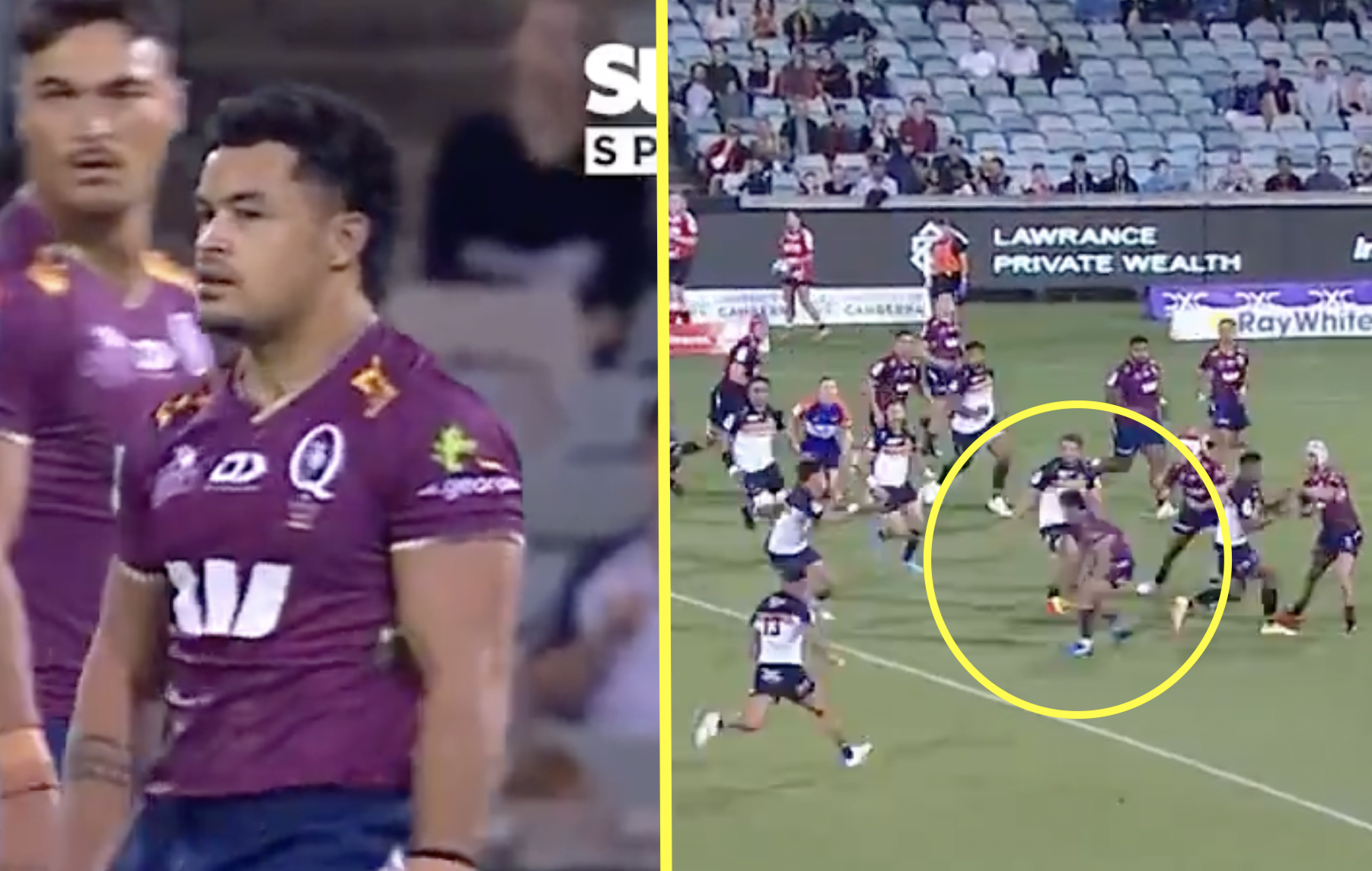 Reds' Hunter Paisami cuts fellow Wallaby in half with monster tackle