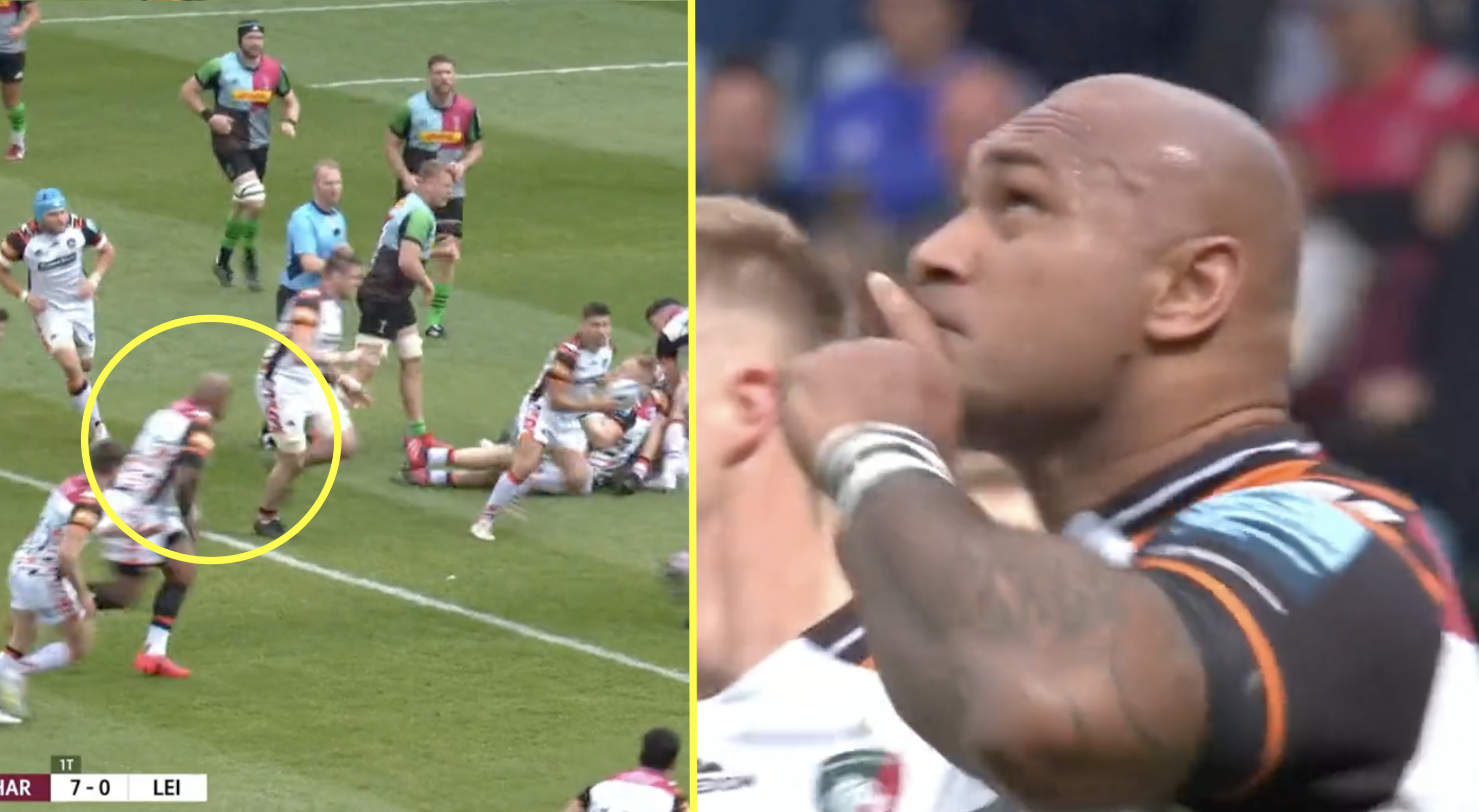 Nadolo gets the ball 20m from the line...