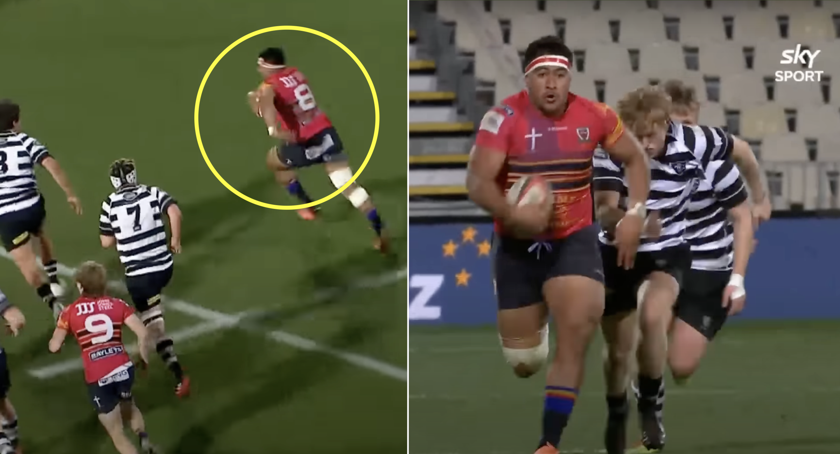 128kg New Zealand schoolboy looks unstoppable as he takes on entire team