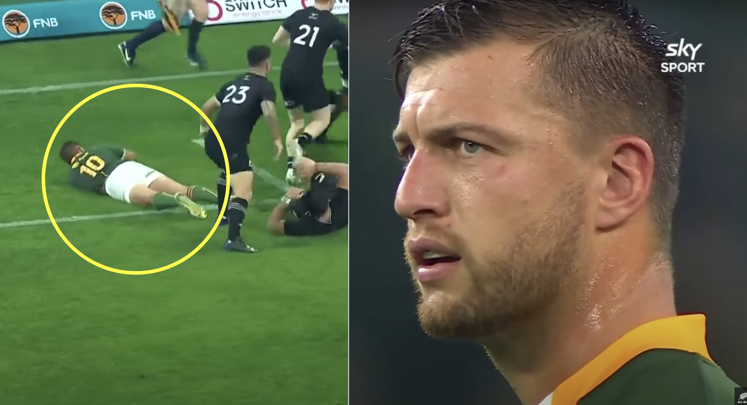 Handre Pollard floored twice in one minute by same All Black