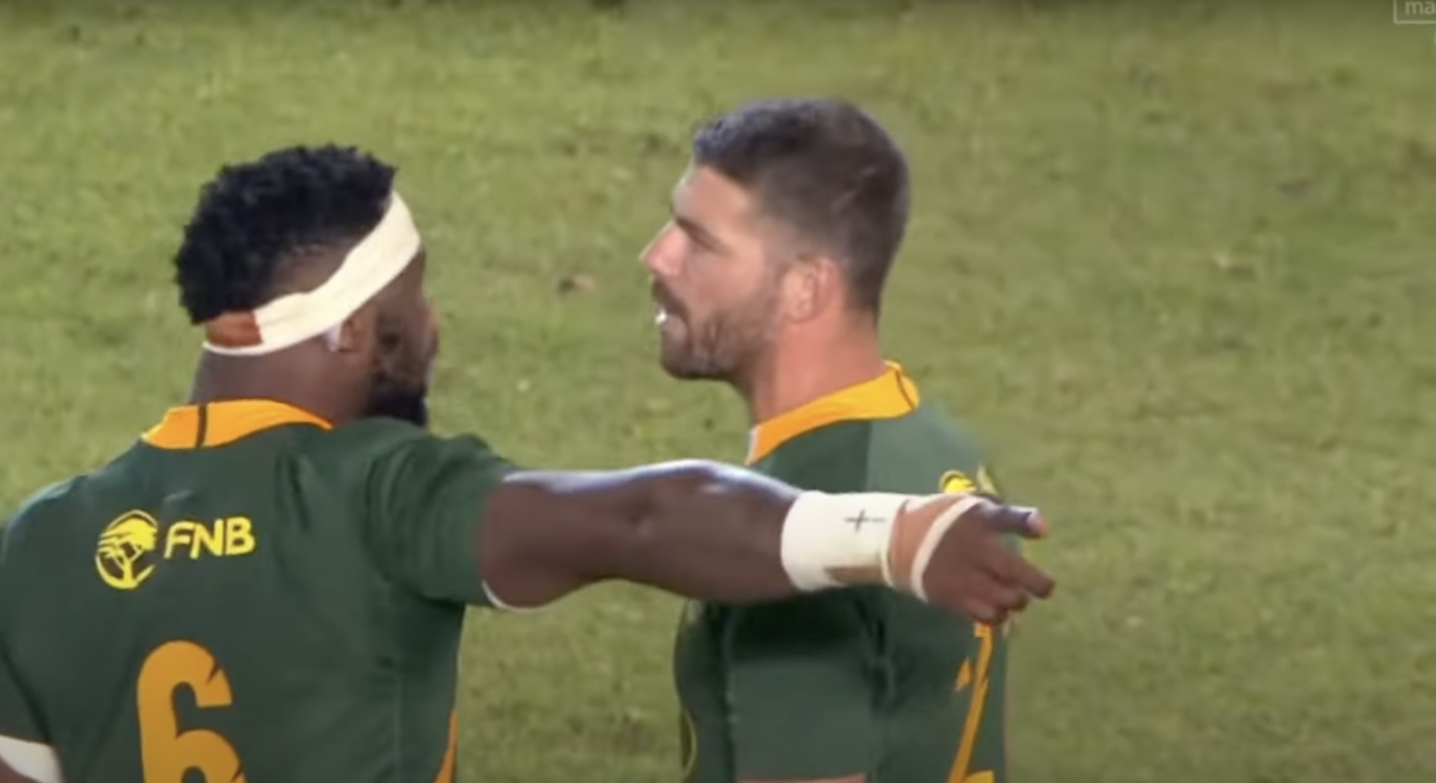 Fans left to speculate what Kolisi said to le Roux in heated exchange
