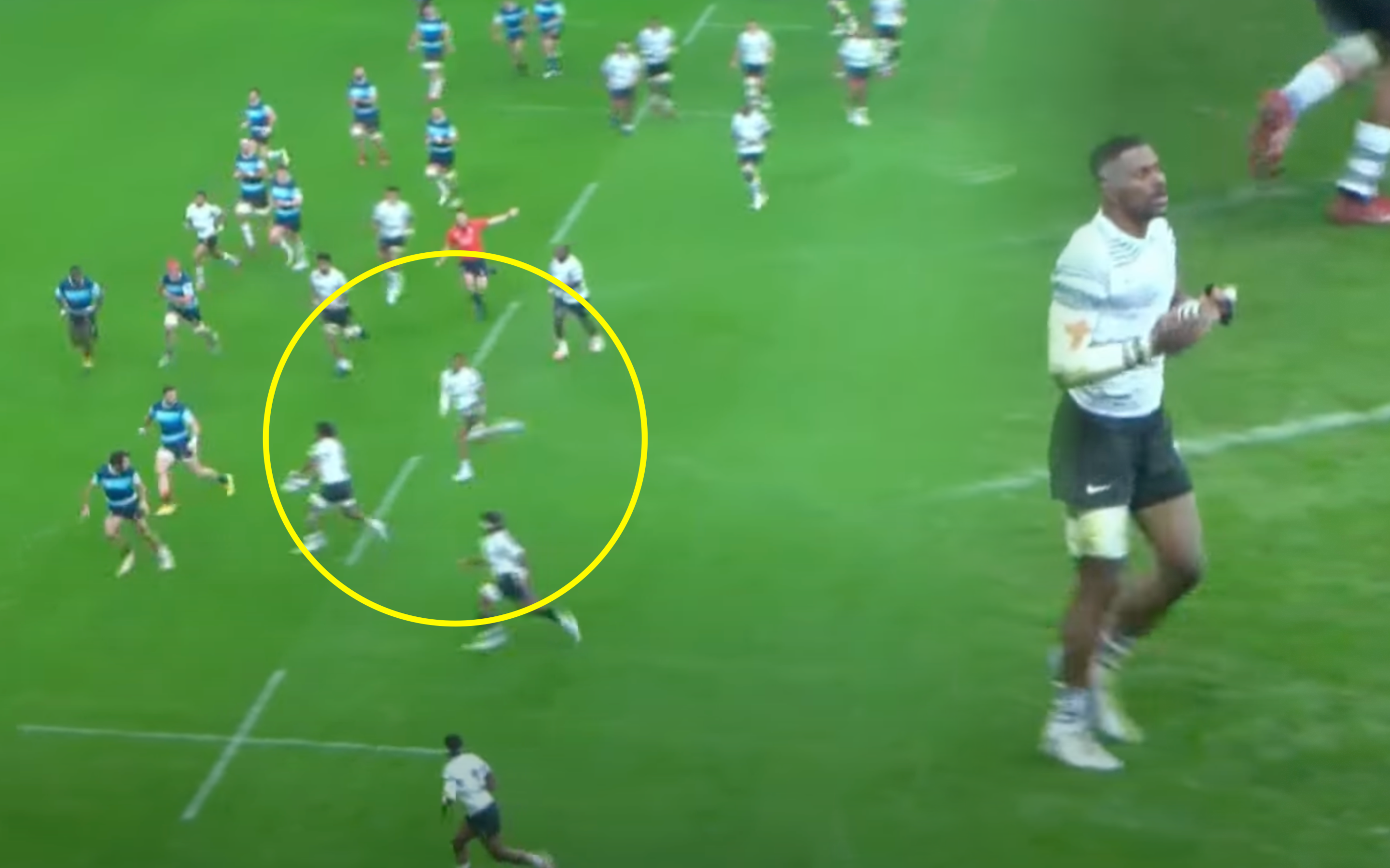 Fiji's Olympic Gold medalist hits line every winger dreams of to score